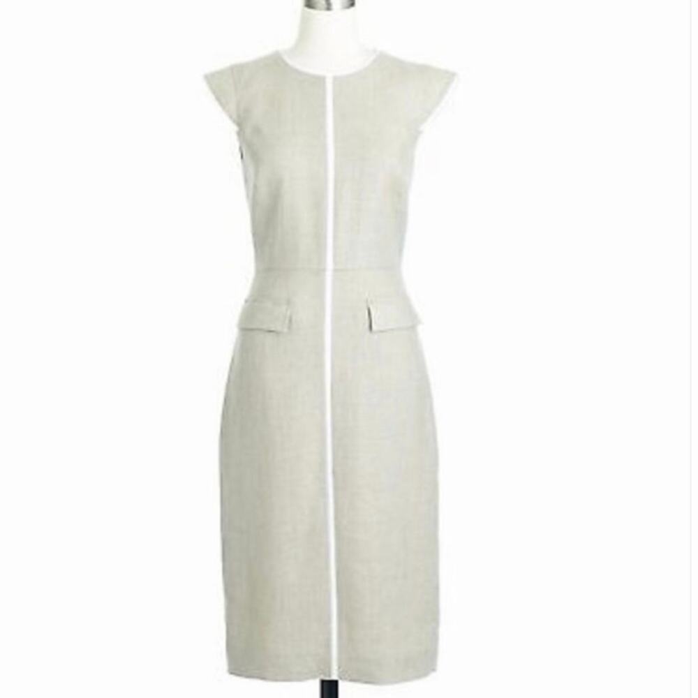 This is the J. Crew Patch Pocket Sheath Dress in Tipped Linen Sz 4P Beige